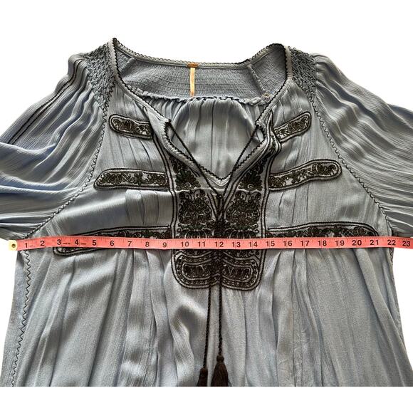 Free People - Wind Willow Embroidered V-Neck Mini Dress Blue - LG - Picture 9 of 10